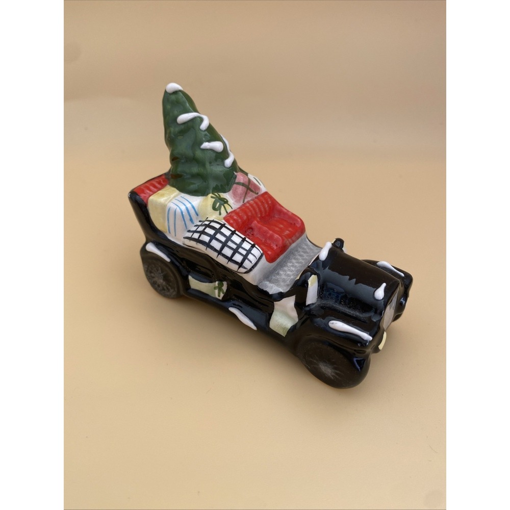 Dept. 56 Ceramic Car Black W/Tree & Gifts Retired 1989 Snow Village Rare 50690